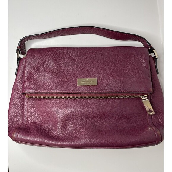 Kate Spade New York Hand Bag Purse Burgundy Gold Maroon Leather Pebbled Fold - Picture 1 of 12